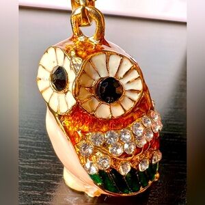 🦉 NWT! Owl Rhinestone & Enamel Necklace